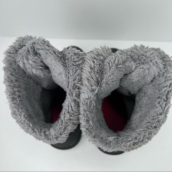 Columbia charcoal gray pink faux fur trim winter lace up ankle snow boots size 1 - Picture 7 of 10